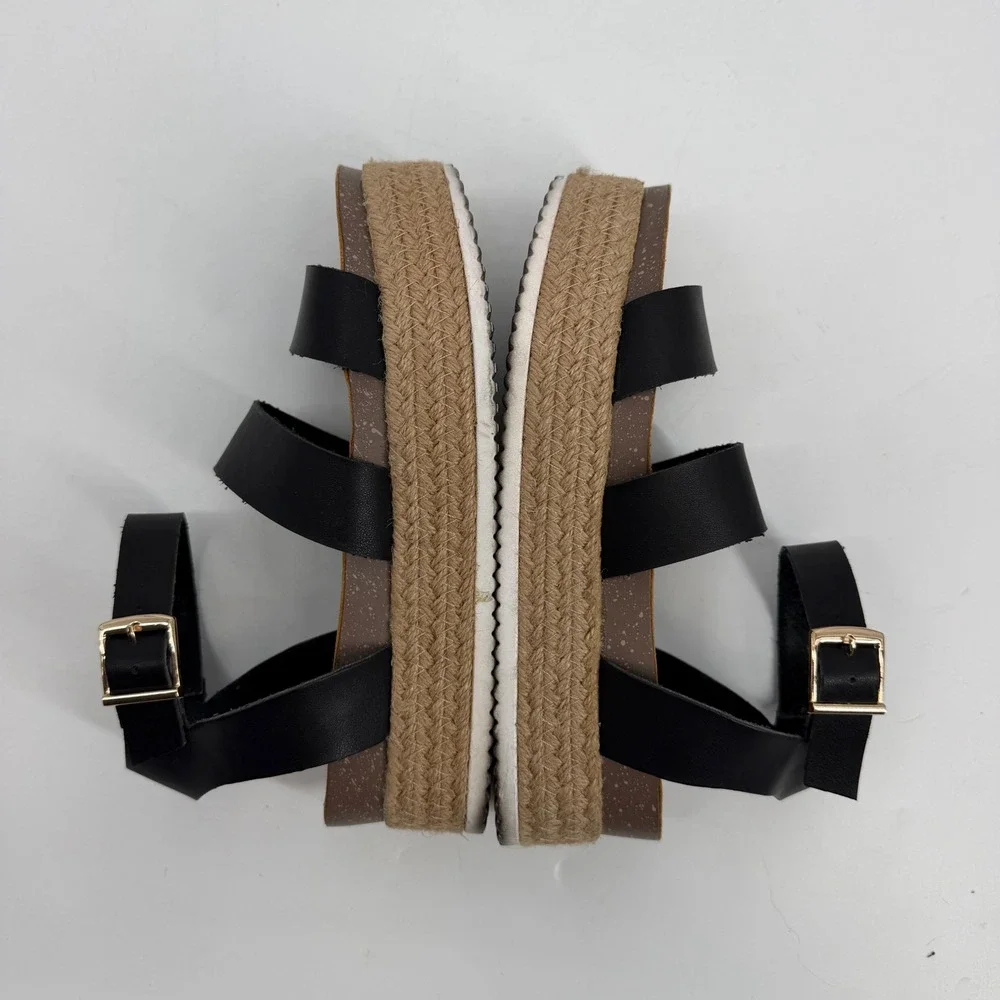 Patrizia by Spring Step Black Faux Leather Espadrille Platform Sandals Womens 38